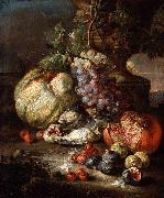 RUOPPOLO, Giovanni Battista, Still Life with Fruit and Dead Birds in a Landscape